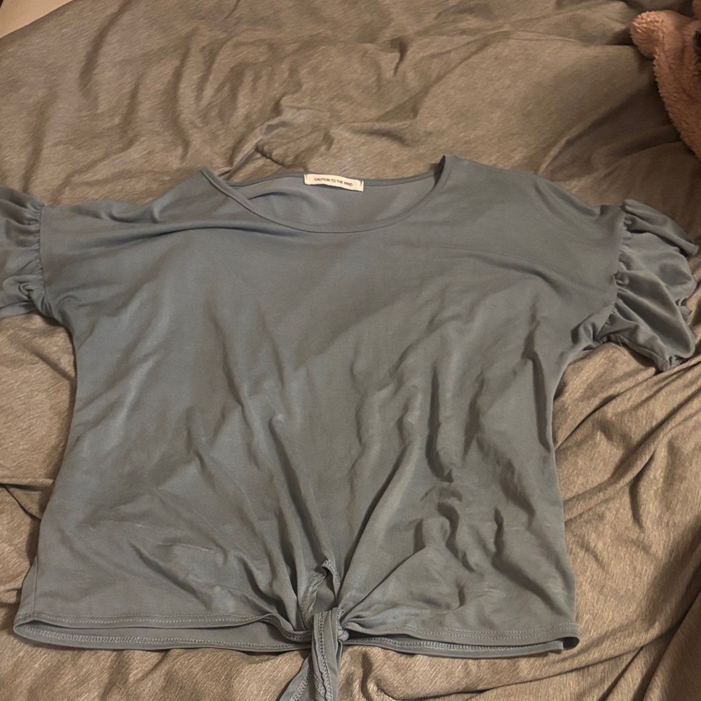 Caution To The Wind Light Blue Tie-Front Top